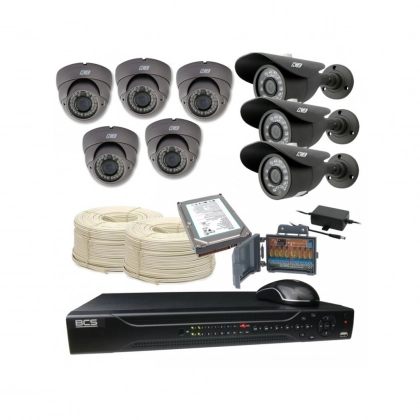 zestaw cctv 14 - 5 kamer kopuł. + 3 zintegr. 600 linii 3,6mm IR 30m WDR