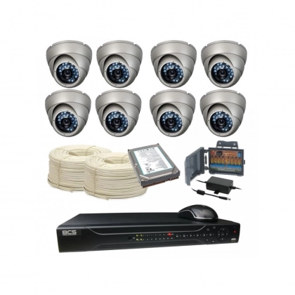 zestaw cctv 11 - 8 kamer kopułkowych wew. 650 linii IR 20m