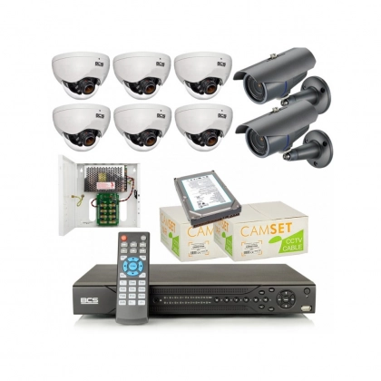 zestaw cctv 13 - 6 kamer wew. + 2 zew. komplet BCS