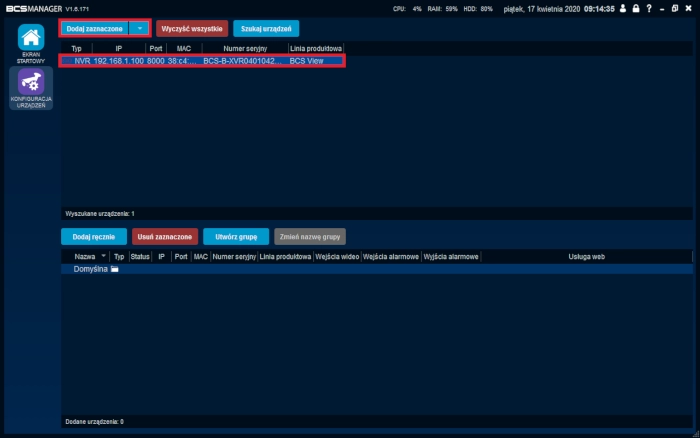 Dodawanie urządzeń z serii Point/Line/Basic/View do BCS Manager'a