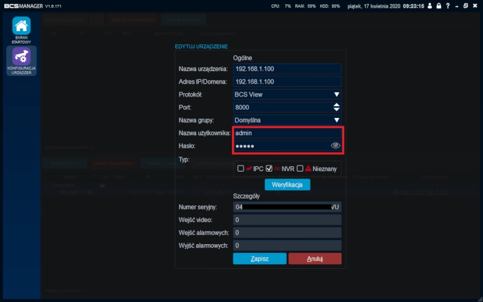 Dodawanie urządzeń z serii Point/Line/Basic/View do BCS Manager'a