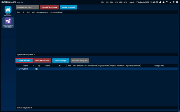 Dodawanie urządzeń z serii Point/Line/Basic/View do BCS Manager'a